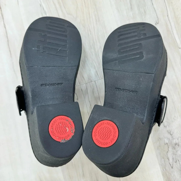 FitFlop Pilar Leather Slide Platforms great condition US Sz 7 big buckle black - Picture 6 of 6